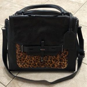 Vince Camuto black and leopard leather tote